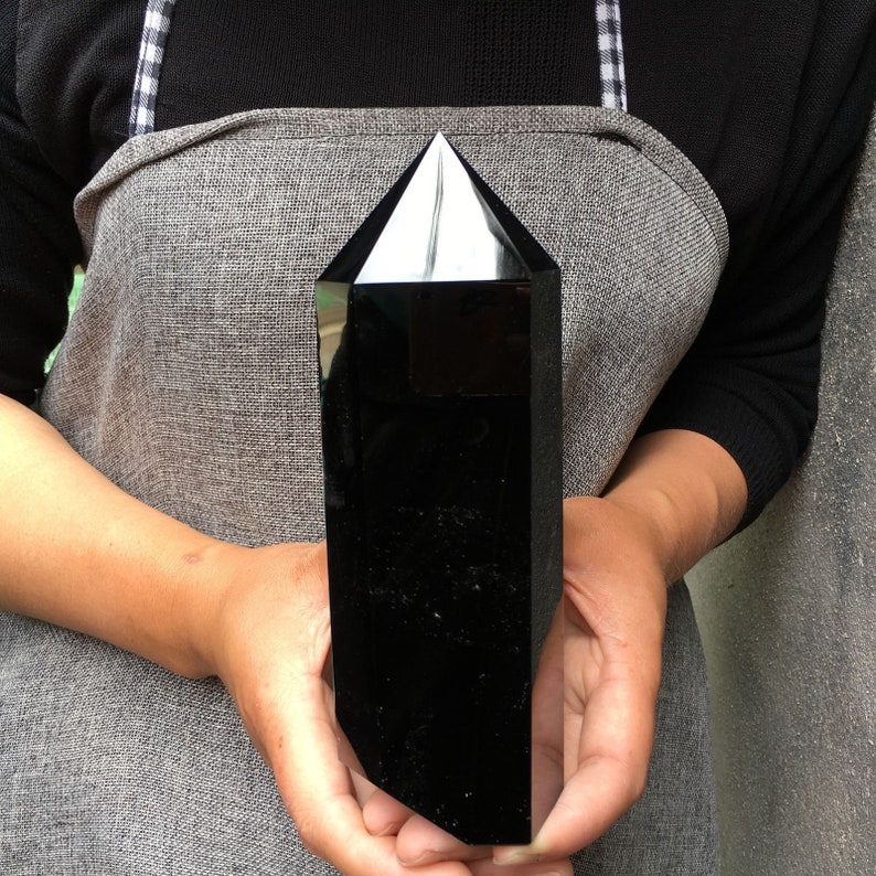 400g Natural obsidian TowerObsidian obeliskcrystal mineral wand pointhealing randomEnergy column image 2