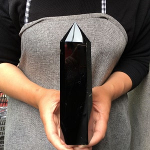 400g Natural obsidian TowerObsidian obeliskcrystal mineral wand pointhealing randomEnergy column image 4