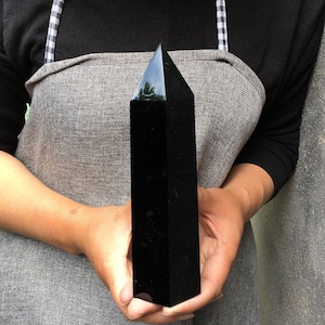 400g Natural obsidian TowerObsidian obeliskcrystal mineral wand pointhealing randomEnergy column image 6