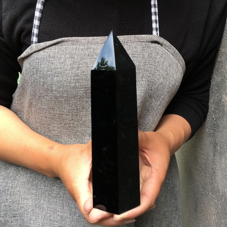 400g Natural obsidian TowerObsidian obeliskcrystal mineral wand pointhealing randomEnergy column image 6