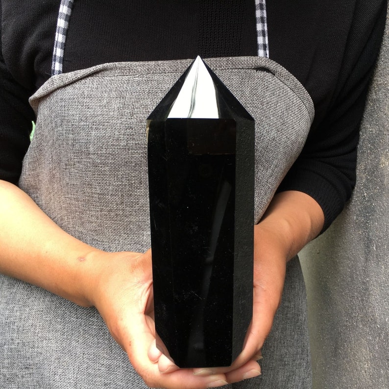 400g Natural obsidian TowerObsidian obeliskcrystal mineral wand pointhealing randomEnergy column image 8