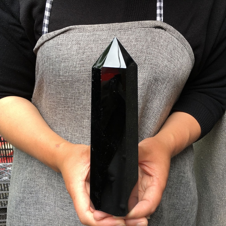 400g Natural obsidian TowerObsidian obeliskcrystal mineral wand pointhealing randomEnergy column image 9