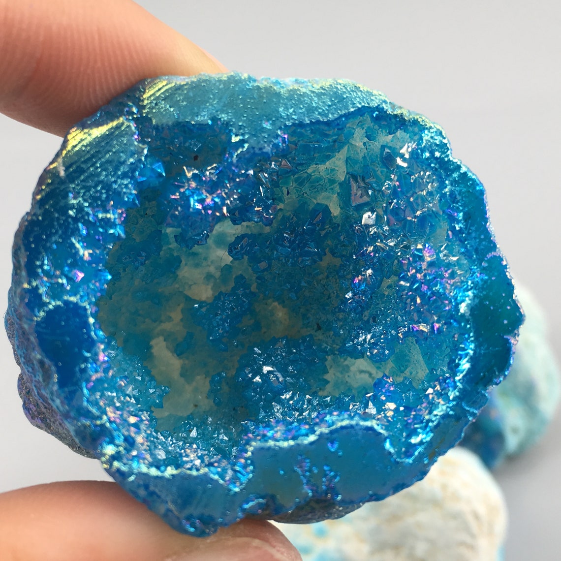 1PC Blue And White Titanium Quartz Crystal Agate Geode Etsy