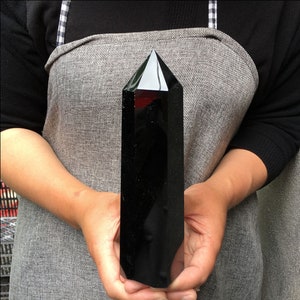 400g Natural obsidian TowerObsidian obeliskcrystal mineral wand pointhealing randomEnergy column image 1