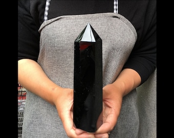 400g + Natürlicher Obsidian Turm ，Obsidian Obelisk Kristall Mineral Zauberstab Punkt Heilung zufällig Energiesäule