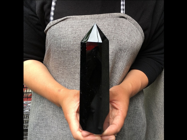 400g Natural obsidian TowerObsidian obeliskcrystal mineral wand pointhealing randomEnergy column image 1