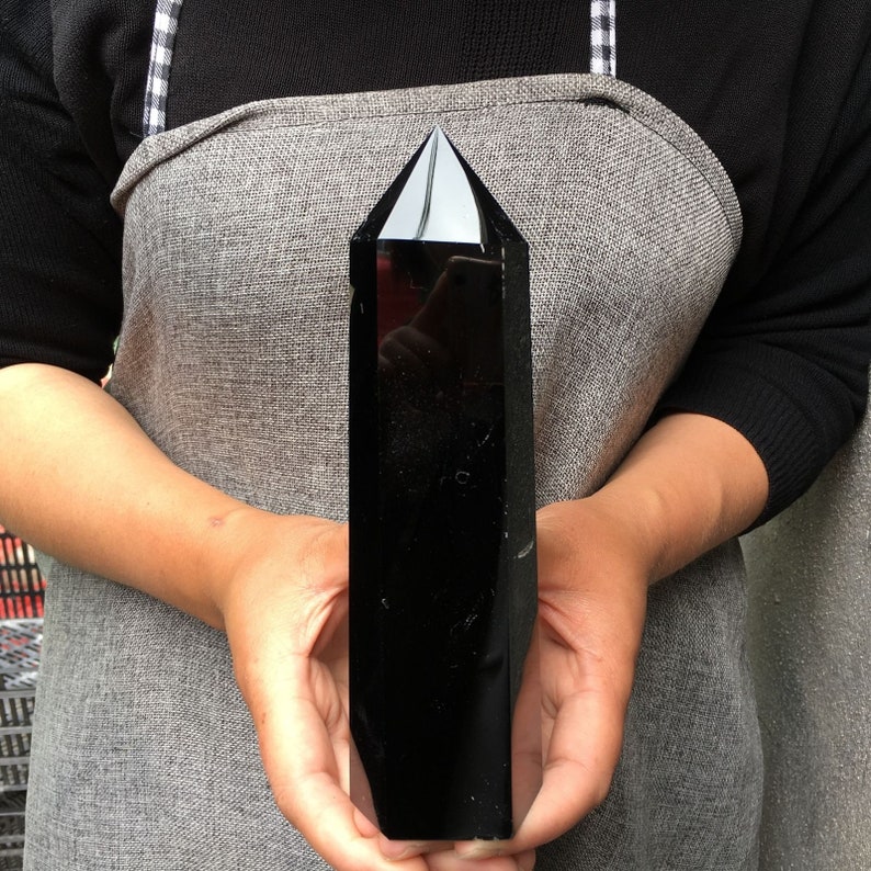 400g Natural obsidian TowerObsidian obeliskcrystal mineral wand pointhealing randomEnergy column image 7