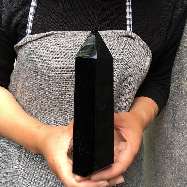 400g Natural obsidian TowerObsidian obeliskcrystal mineral wand pointhealing randomEnergy column image 3