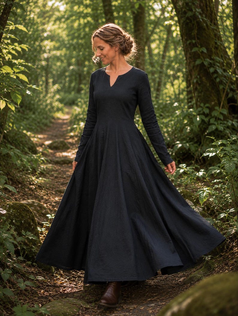 Medieval Linen Gown, renaissance outfit, Viking Women Dress, Landsknecht chemise , LARP, Ren Faire Cosplay image 12