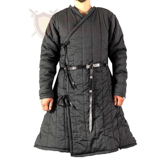 The Medieval Shop Thick Padded Ladies Gambeson Coat Aketon Jacket Armor Navy Blue Costumes Dress SCA