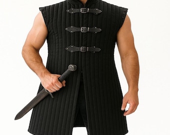 Black Gambeson, Cotton Padded Armor for Renaissance LARP Cosplay
