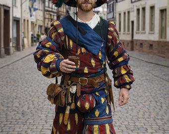 Renaissance Woolen Landsknecht Costume for Men, Wams & Hosen, Customized Renfair Outfit, Medievals Dress