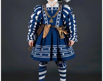 Renaissance Woolen Dress, Medieval Fair Doublet Costume LandsknechtKleid with Pants, Customized Waffenrock for men