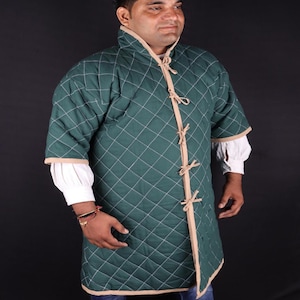 Padded Gambeson, medieval Clothing, Knee Length jacket, SCA Dress for men, Cotton , Contrast Quilting Gambeson