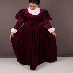 Renaissance Gown, Victorian Gown, Princess Renaissance Queen Dress with Chemise, Velvet Fantasy Costume, Historical Dress