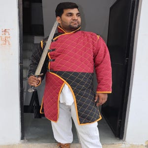 Medievals Protection Clothes, Full length Gambeson with Two tone Color, Padded Jacket, Viking Gambeson, Long Gambeson
