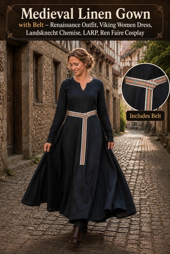 Medieval Linen Gown, renaissance outfit, Viking Women Dress, Landsknecht chemise , LARP, Ren Faire Cosplay