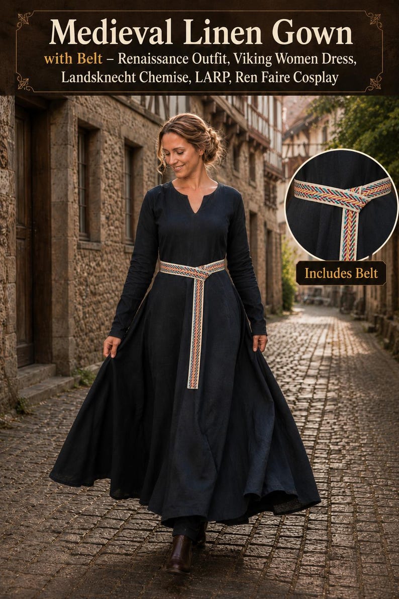 Medieval Linen Gown, renaissance outfit, Viking Women Dress, Landsknecht chemise , LARP, Ren Faire Cosplay image 1