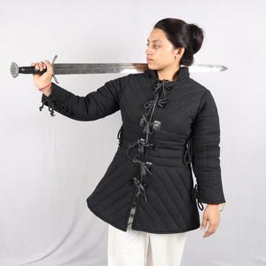 Female Gambeson, Black Gambeson, SCA Gambeson, Padded Armor Costume for Women, Renaissance Clothing