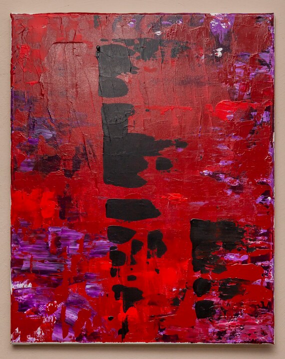 Original Abstract Art, Unframed Art, Black, Purple and Red