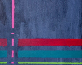 Minimalistische Kunst, Büro Kunst, Original Kunst, 16x20 Zoll Kunst, Original Abstrakte Kunst, Rosa, Grüne, Rote und Blaue Linie Kunst, Original Gemälde