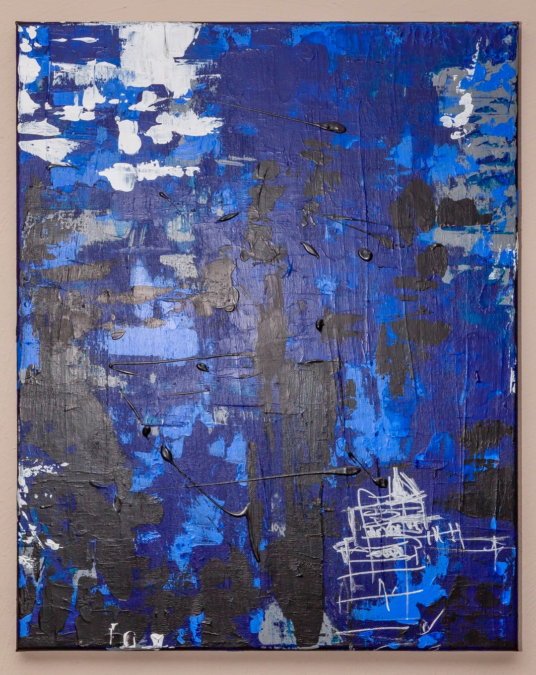 Black Blue White & Silver Abstract Art Wall Art Office Etsy