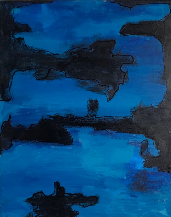 Blue And Black Abstract Art Blue Abstract Painting Original Etsy