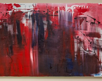 Large Red and Black Abstract Art, 24x36 Inch Abstract Painting, Original Art, Office Art, Black and Red Unframed Painting, Large Wall Art