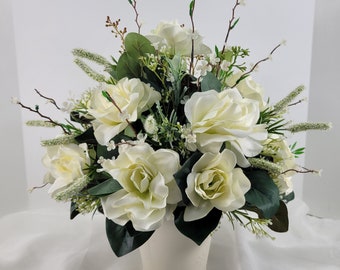 White Magnolia Centerpiece, Spring Centerpiece, Elegant Arrangement, Artificial Spring Flowers