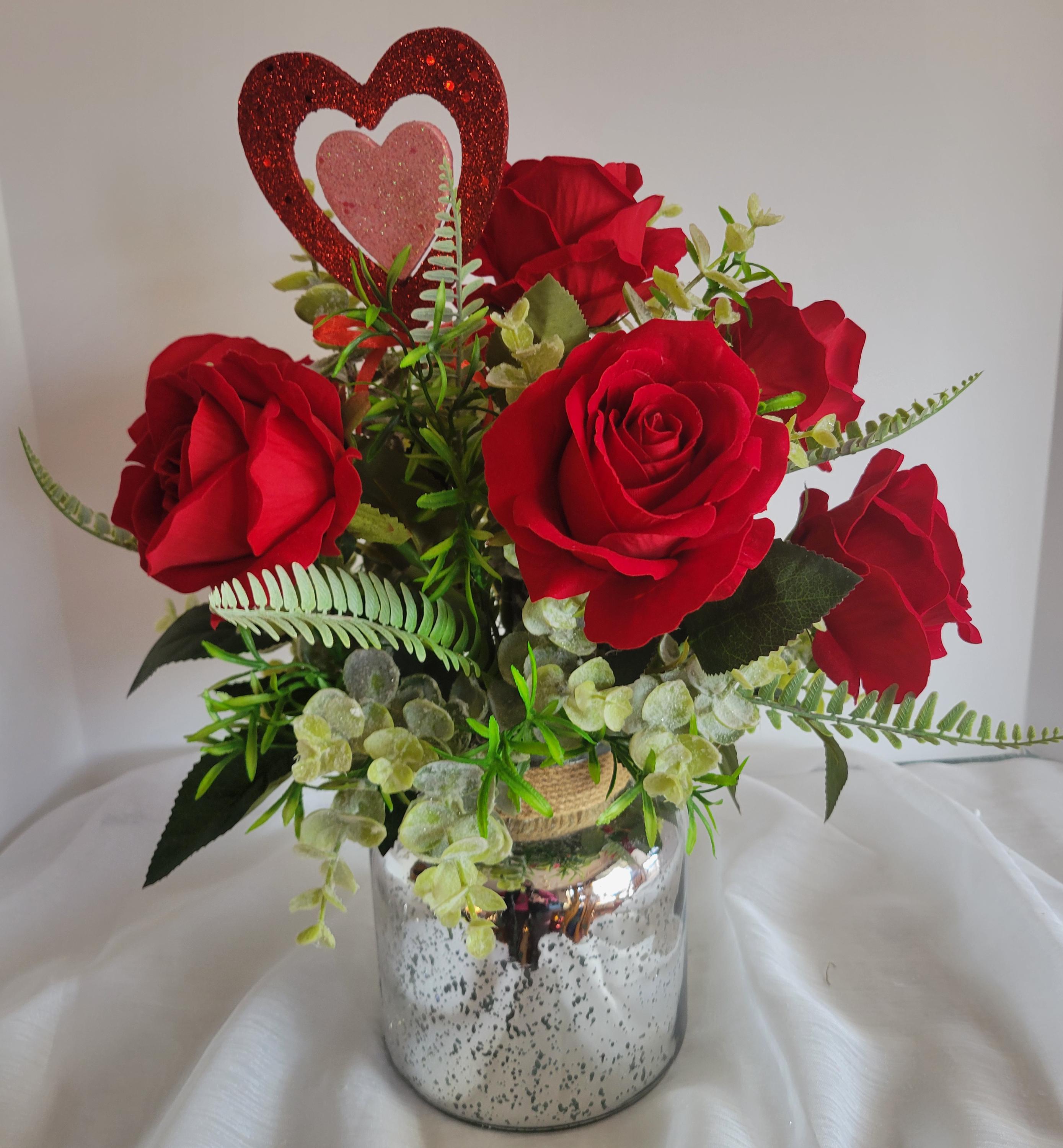Elegant Red Rose Centerpiece in Mercury Glass: Romantic Valentine's Day ...