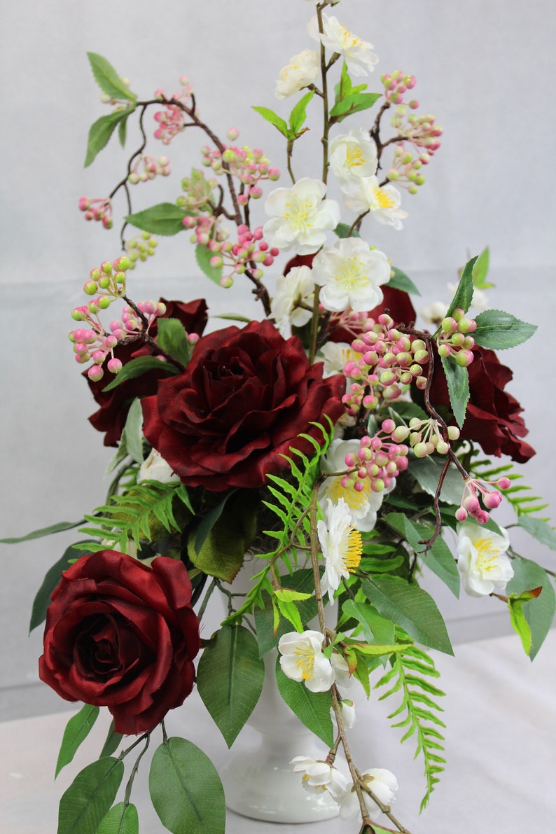 Modern Silk Arrangement Artificial Centerpiece Burgundy and Etsy