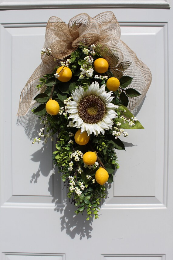 Faux Eucalyptus Swag Front Door Sunflower Swag Faux Lemon Etsy