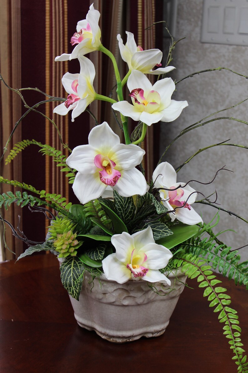 Silk Orchid Arrangement Cynbidium Orchid Centerpiece Unique Etsy