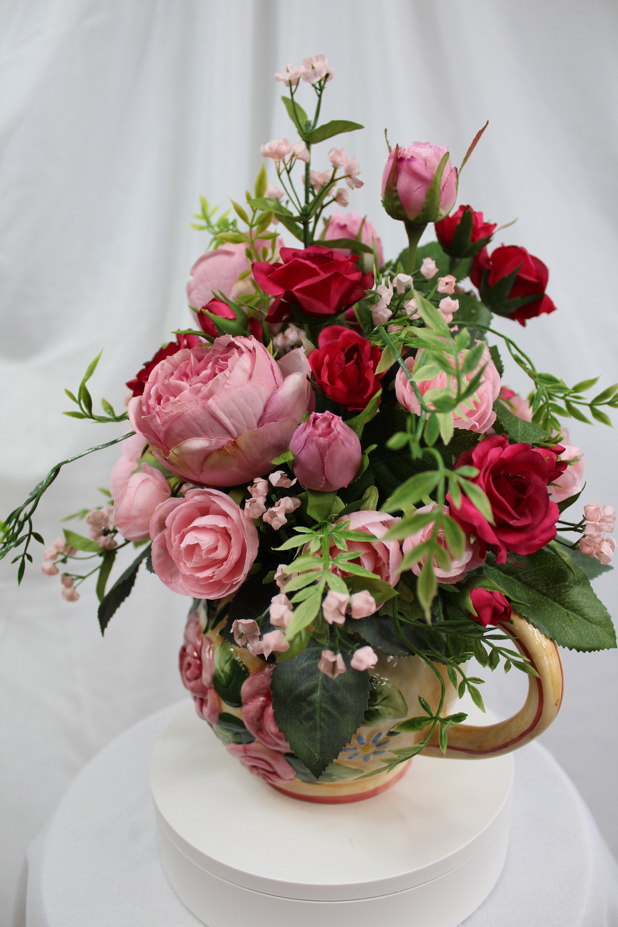 Red and Pink Roses Silk Rose Arrangement Roses in Decorative - Etsy