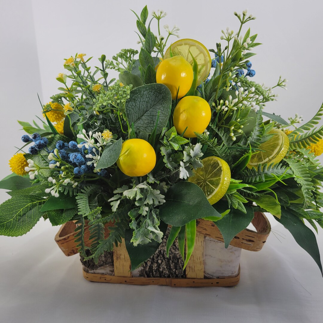 Lemon Centerpiece for Dining Table Fruit and Flowers. Kitchen Etsy