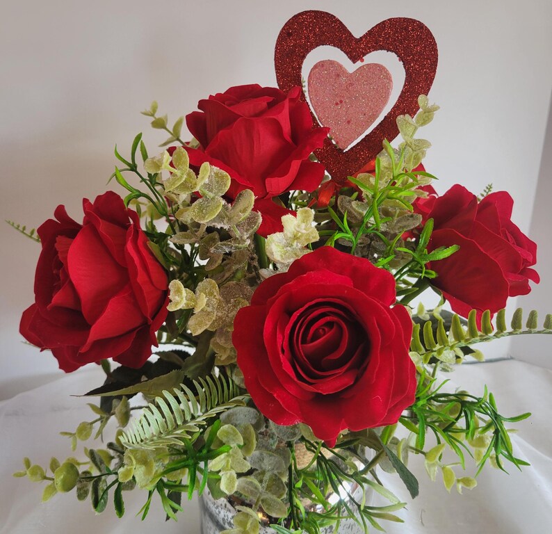 Elegant Red Rose Centerpiece in Mercury Glass: Romantic Valentine's Day ...