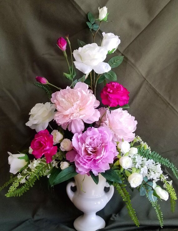 Silk Flower Arrangement One Sided Flower Arrangement Peony Etsy