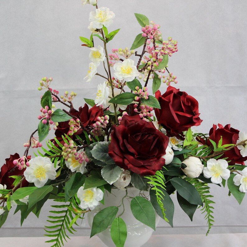 Modern Silk Arrangement Artificial Centerpiece Burgundy and Etsy
