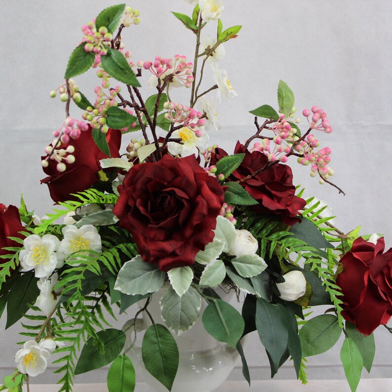 Modern Silk Arrangement Artificial Centerpiece Burgundy and Etsy