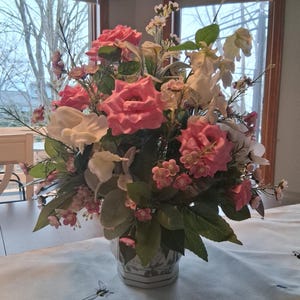 Spring Pink Rose Centerpiece Artificial Floral Arrangement Modern Farmhouse Table Decor Mother's Day Gift