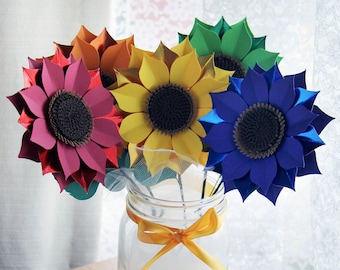 Decorative Handmade Shiny Stemmed Paper Sunflowers Version #1