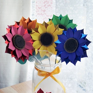 Decorative Handmade Shiny Stemmed Paper Sunflowers Version #1