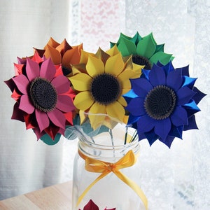 Decorative Handmade Shiny Stemmed Paper Sunflowers Version #1