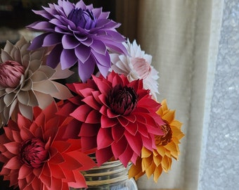 Decorative Handmade Stemmed Paper Dahlias