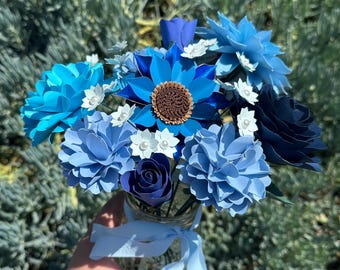 Blue Paper Flower Bouquet Vers #1