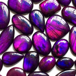 Very Rare Purple Dyed Labradorite Cabochons Lot, Heated Purple Labradorite Gemstones Lot, Mix Shape And Size Purple Labradorite Lot,