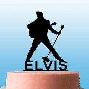 Topo de bolo personalizado de aniversário ou qualquer celebração de Elvis (The King) MS em acrílico