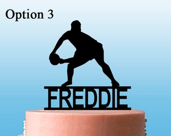 Happy 12th Birthday Football Cake Topper - Rugby Player Scene, Glitter Card, 7.3 Inches Wide - View #3