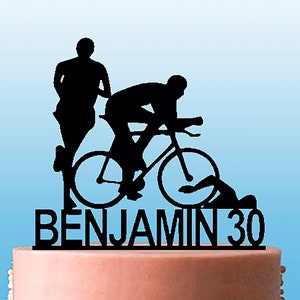 Adorno para tarta personalizado de celebración de atletismo de triatlón - Acrílico