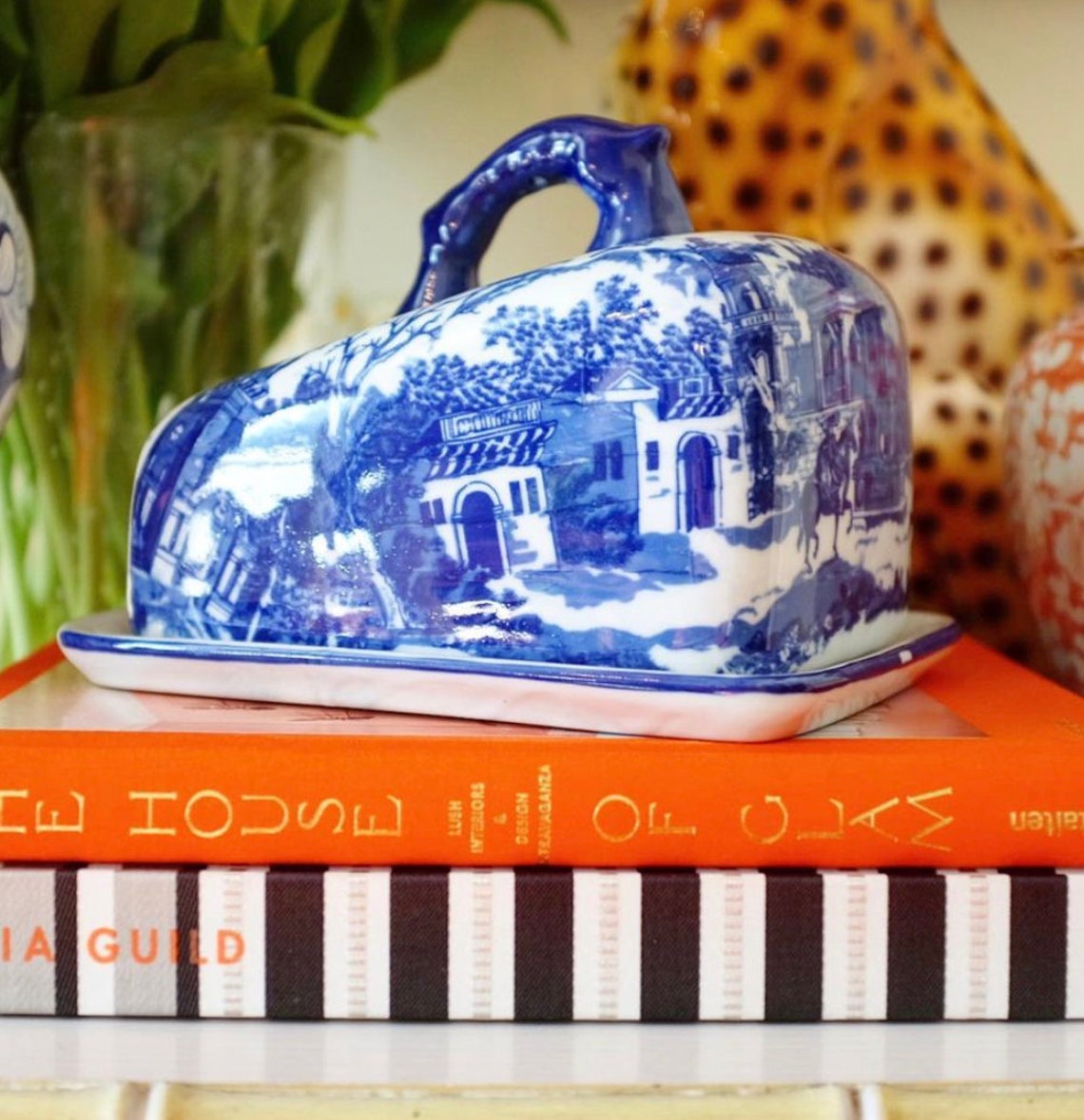 Large Antique Cheese Dish with Lid Blue and White Large Etsy